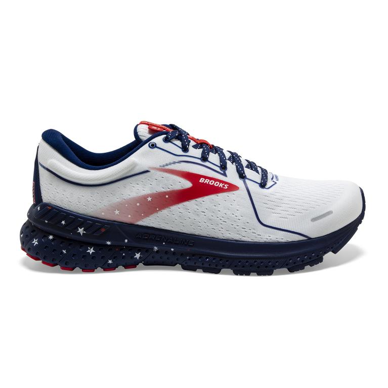 Brooks Adrenaline Gts 21 - Mens Walking Shoes - White/Blue/Red (36748ZLJD)